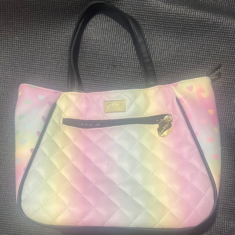 Betsey Johnson purse pretty pastels with hearts on the side cute purse!